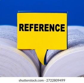 Speech bubble with reference word placing on opened book pages