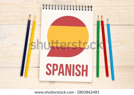 speech bubble with spanish flag, learn spanish concept