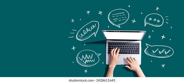 Speech bubbles and a laptop computer