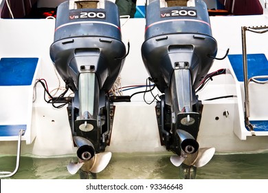 Speed Boat  Engine. Viewed From The Stern.