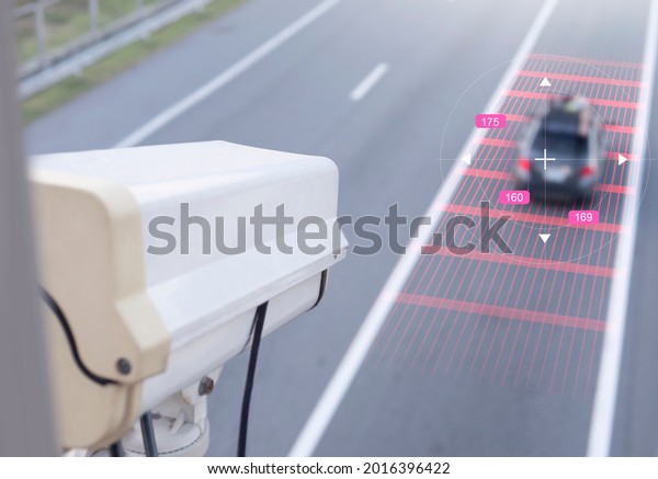Speed camera car on the highway and tracking cars speed\
limit by infrared 