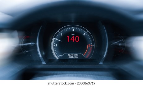 Speed car. Speedometer, tachometer on vehicle dashboard panel. Fast car interior - Powered by Shutterstock