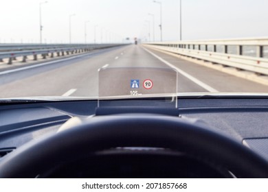 speed control projection screen in a modern car, The projection on the windshield of a car. Head-up display