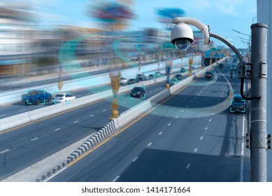 A Speed Dome Camera New Technology 4.0 Signal For Checking Speed Of Cars On High Way And Check For Safe Accident Are Signal Of Cars Motion Detection Check By CCTV System 