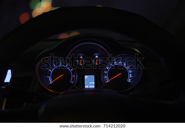 speed Meter Console Car of car stopping beside the\
road at night