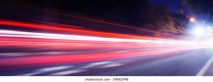 Speed Motion On Road At Night