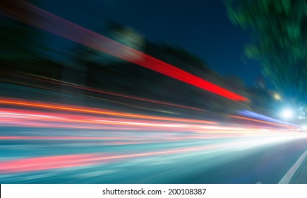 Speed Motion On Road At Night 