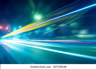 Speed Motion On Road At Night