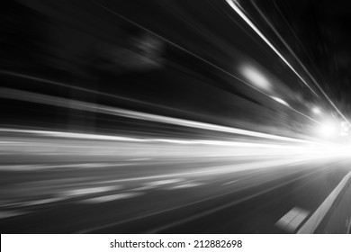 Speed Motion On Road At Night