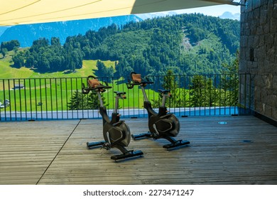 Speedbike with Mountain View in Sunny Summer Day in Switzerland.