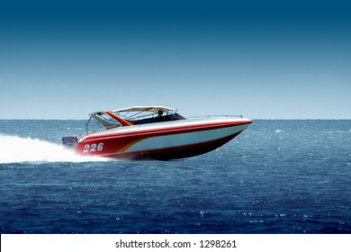 Speedboat cruising in the sea
