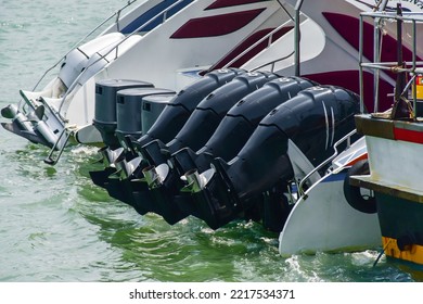 Speedboat Engine Boats Waiting For Passengers At The Pier