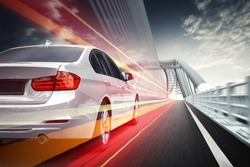 Speeding car, driving on the Highway Bridge in Asia, a Transportation Photo by Image Craft