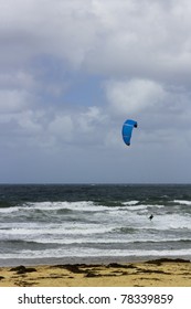 Speeding Over Ocean Rogue Waves With Wind Kite On Surf Board