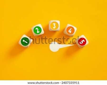 Speedometer with arrow indicating the highest number. High speed or high level ratings concept. Excellent customer evaluation and rankings.
