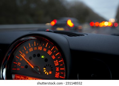 Speedometer in a Car Close up.