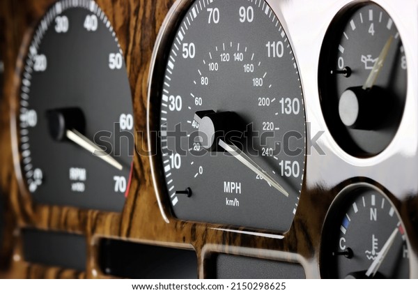 speedometer in car\
dashboard at full\
speed