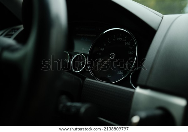 The speedometer in the car at rest is at zero. High\
quality photo