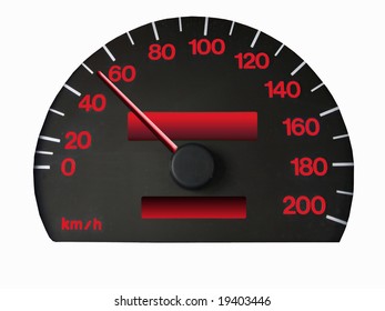 speedometer with clipping path, red numbers