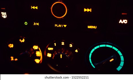 Speedometer of light in Car Interior on night time.