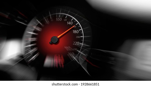 The speedometer of a modern car shows a high driving speed. Added motion blur. - Shutterstock ID 1928661851