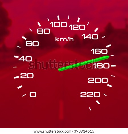 Speedometer over a blurred road representing driving very fast