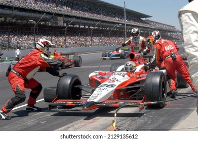 Speedway, IN, USA – May 29, 2005: British driver Dan Wheldon makes a pit stop during the 2005 Indy 500 at Indianapolis Motor Speedway, a race he would go on to win. 