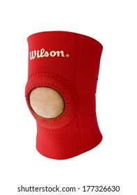 SPENCER , WISCONSIN- FEBRUARY 18, 2014 : Wilson Neoprene Knee Brace. Wilson Is An American Sporting Goods Manufacturing Company Named After Woodrow Wilson And Was Founded In 1913