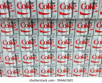 SPENCER , WISCONSIN, March,22, 2016  Cases of Diet Coke on display on a grocery store shelf   Coca Cola is an American based company founded in 1886