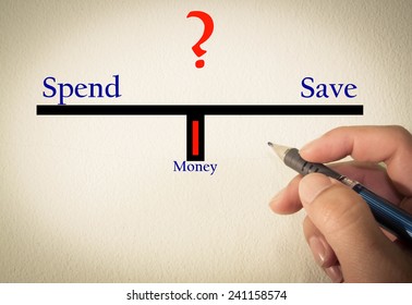 Spend and save text concept write on wall 