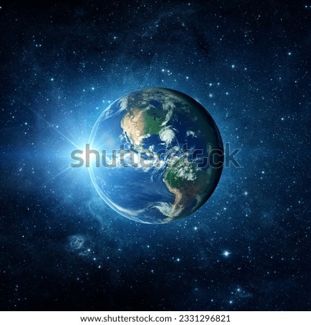 Sphere of nightly Earth planet in outer space. City lights on the planet. Life of people. Solar system element. Elements of this image furnished by NASA