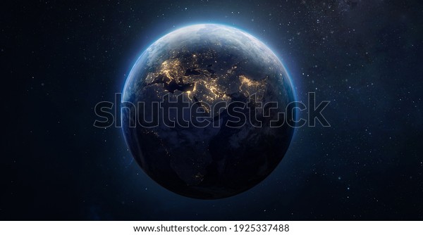 Sphere of nightly Earth planet in outer space.\
City lights on planet. Life of people. Solar system element.\
Elements of this image furnished by\
NASA