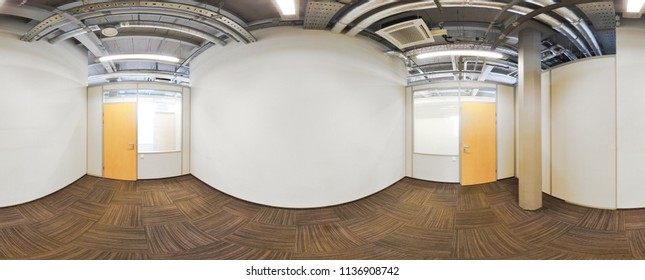 Spherical 360 degrees panorama projection, in interior empty room in modern flat apartments