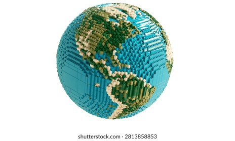 Spherical globe model constructed from small plastic building blocks