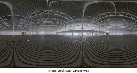 Spherical Panorama Of Indoor Construction Site Before Concrete Floor Fill.