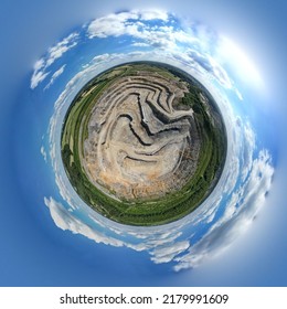 360° Spherical  Tiny Planet Photography Over A Quarry