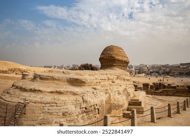 Sphinx Egypt portrait. Portrait of the Great Sphinx of Egypt close. Egypt, Giza. side view, rear view. The Sphinx looks at the modern city of Cairo. - Powered by Shutterstock