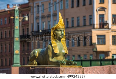 Sphinx of Egyptian bridge over the Fontanka river, Saint Petersburg, Russia