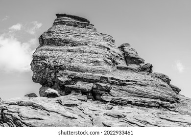 The Sphinx, a natural rock formation in the Bucegi Natural Park, Bucegi Mountains of Carpathians Mountains, Romania at 2216 metres (7,270 ft) altitude