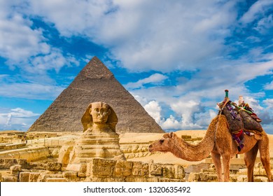 The Sphinx and Pyramid and Camel,Cairo,Egypt