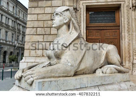 Sphinx statue closeup at Opera House in Budapest, Hungary