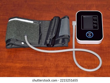 Sphygmomanometer Medical Device Used For Measuring Blood Pressure In Patients Sitting On A Table. Directly Above View, No People.