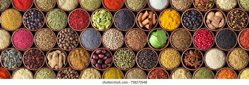 spice background, top view. seasoning in cups. - Shutterstock ID 758273548