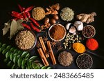 Spice blend, spice mix, Indian traditional whole spices, top view