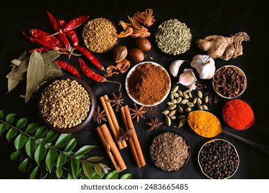 Spice blend, spice mix, Indian traditional whole spices, top view - Powered by Shutterstock