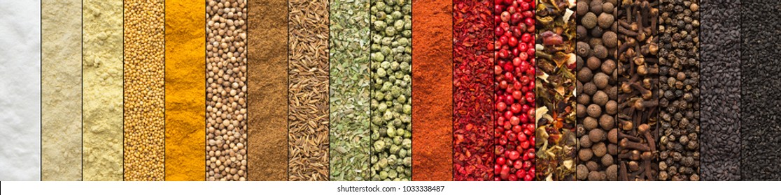 Spice and herbs background, collage of condiments - Powered by Shutterstock