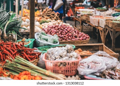 Spice And Herbs At Indonesian Traditional Market, Banyuwangi, East Java, Indonesia, Asia