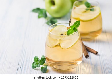 Spiced Apple Kombucha Cocktail. Selective Focus, Space For Text.