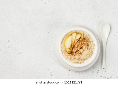 Spiced Cinnamon Apple Pie Porridge. Top View, Space For Text.