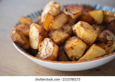 Spiced Crispy Roasted Potatoes Served In Bowl